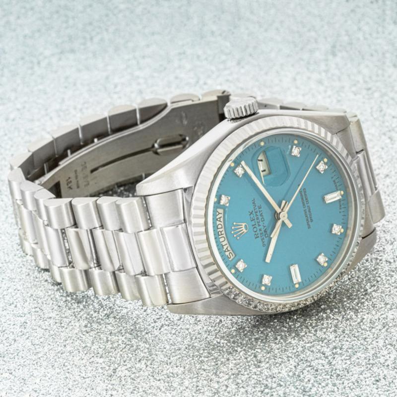 Rare Rolex Day-Date Turquoise Stella Dial 18039 For Sale 1