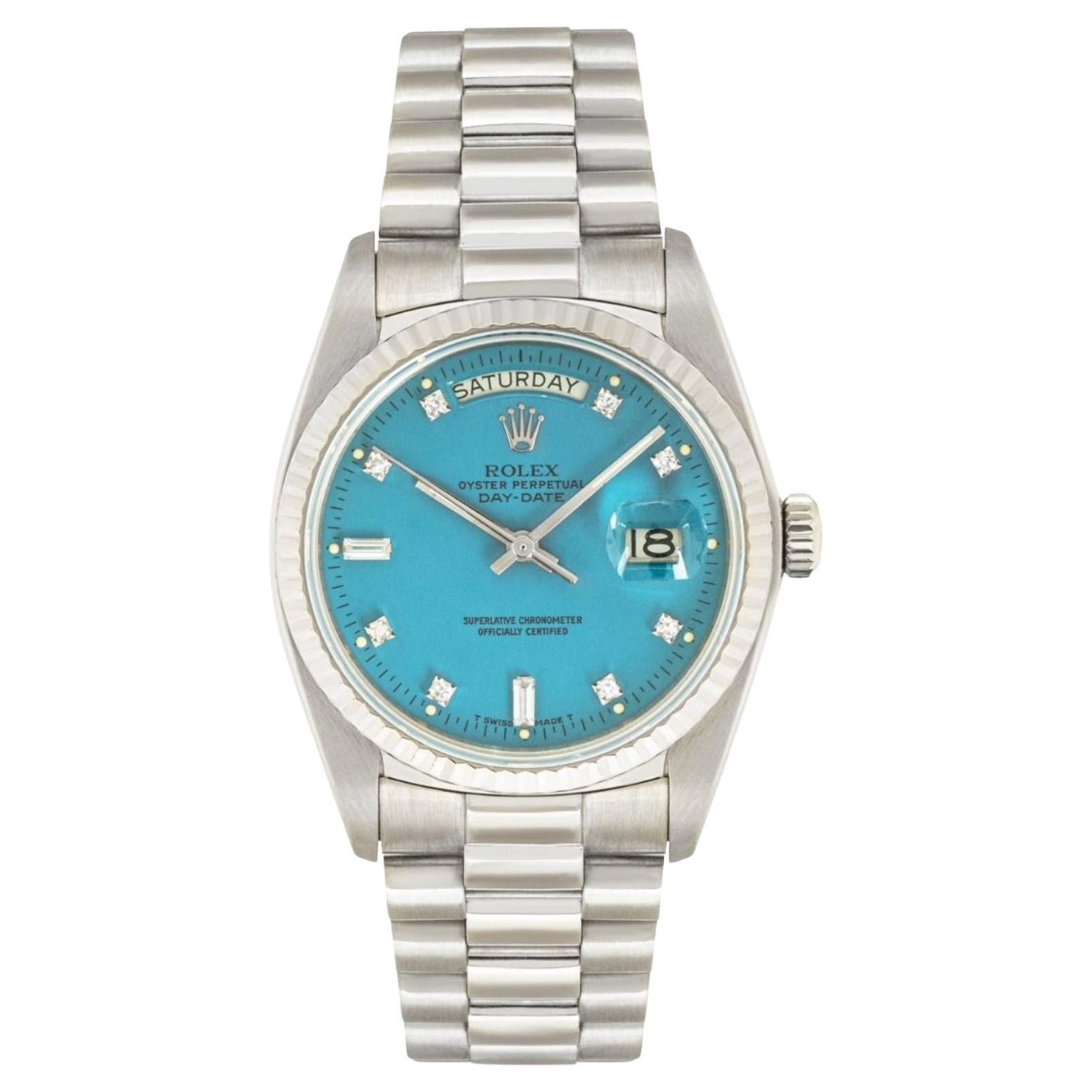 Rolex Montre rare Day-Date avec cadran Stella turquoise 18039 en vente