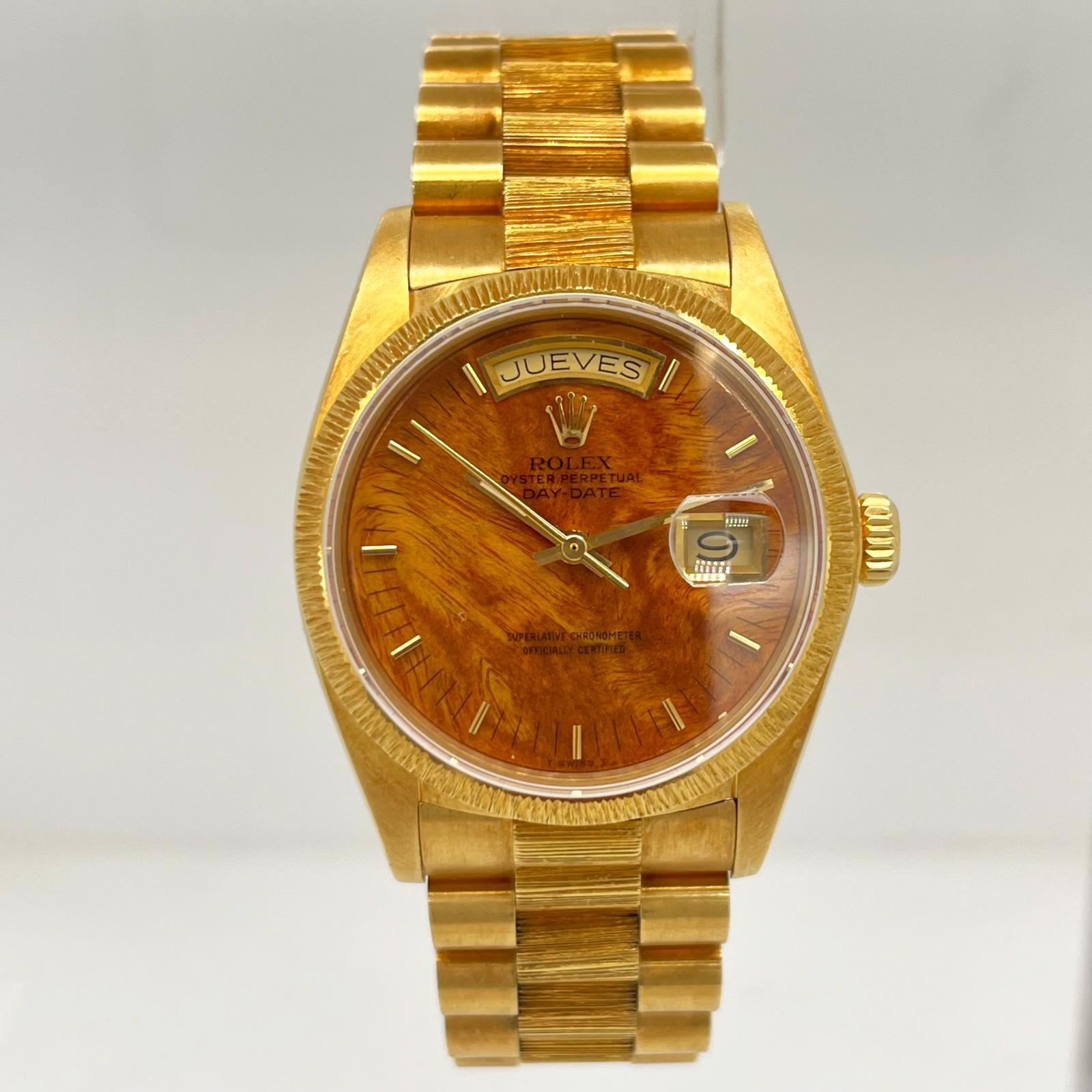 Rolex Montre Day-Date avec cadran en bois d'origine sur bracelet président en vente 7