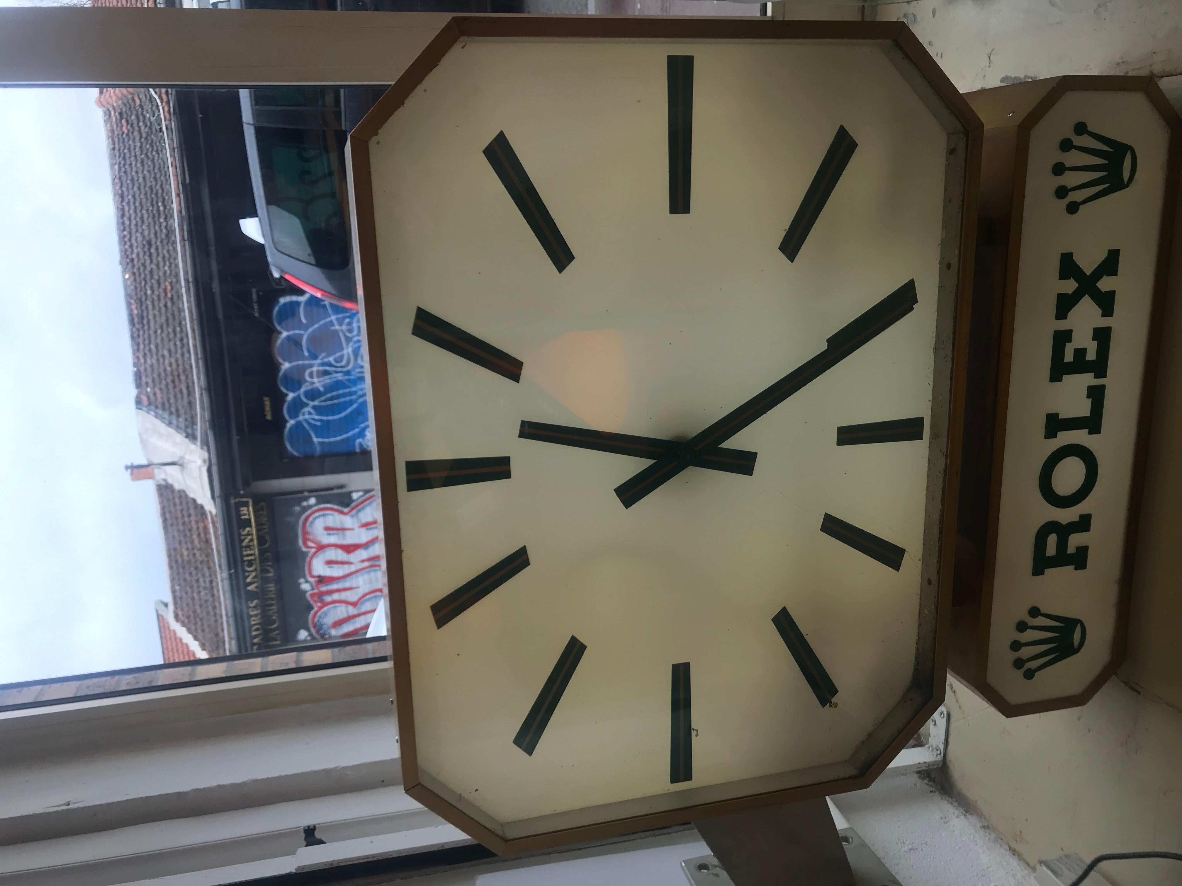 Plexiglass Rare Rolex Distributor Duoface Clock, circa 1970