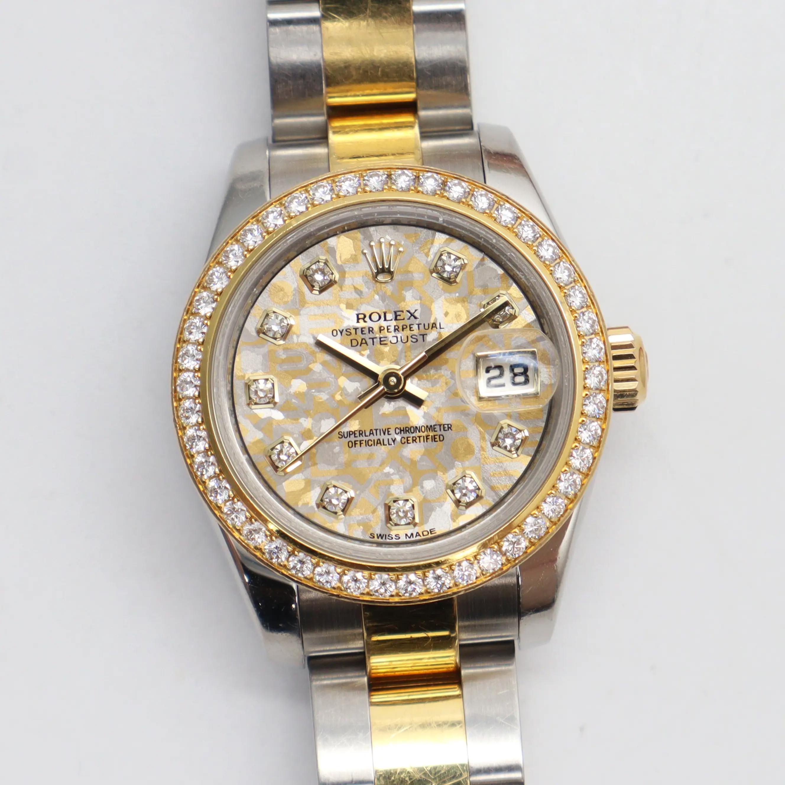 Rare Rolex Lady-Datejust 26 18k Gold Steel Crystal Flake Diamond Dial 179383 For Sale 4
