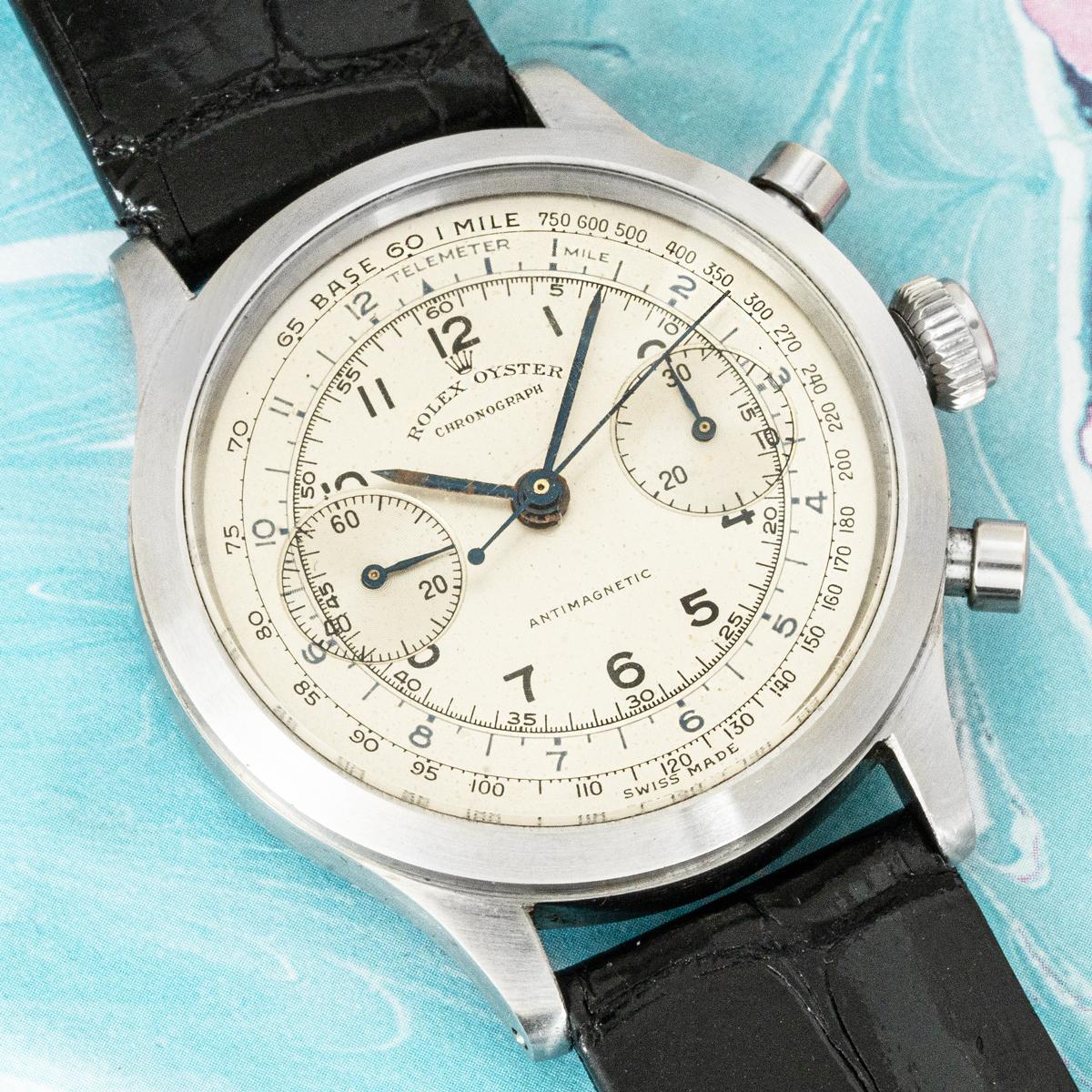 Art Deco Rare Rolex Oyster Chonograph Monoblocco / Barilotto 3525 For Sale