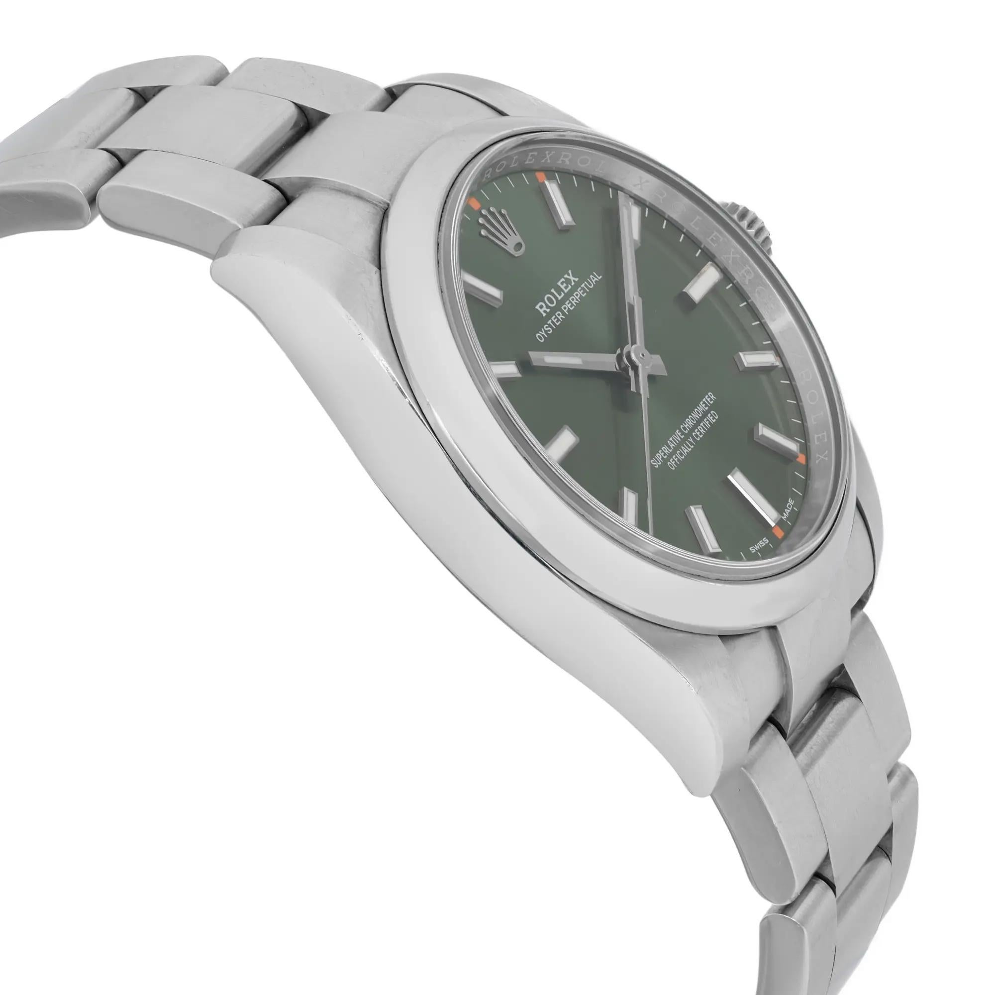 Women's or Men's Rare Rolex Oyster Perpetual 34 Steel Olive Green Dial Automatic Watch 114200