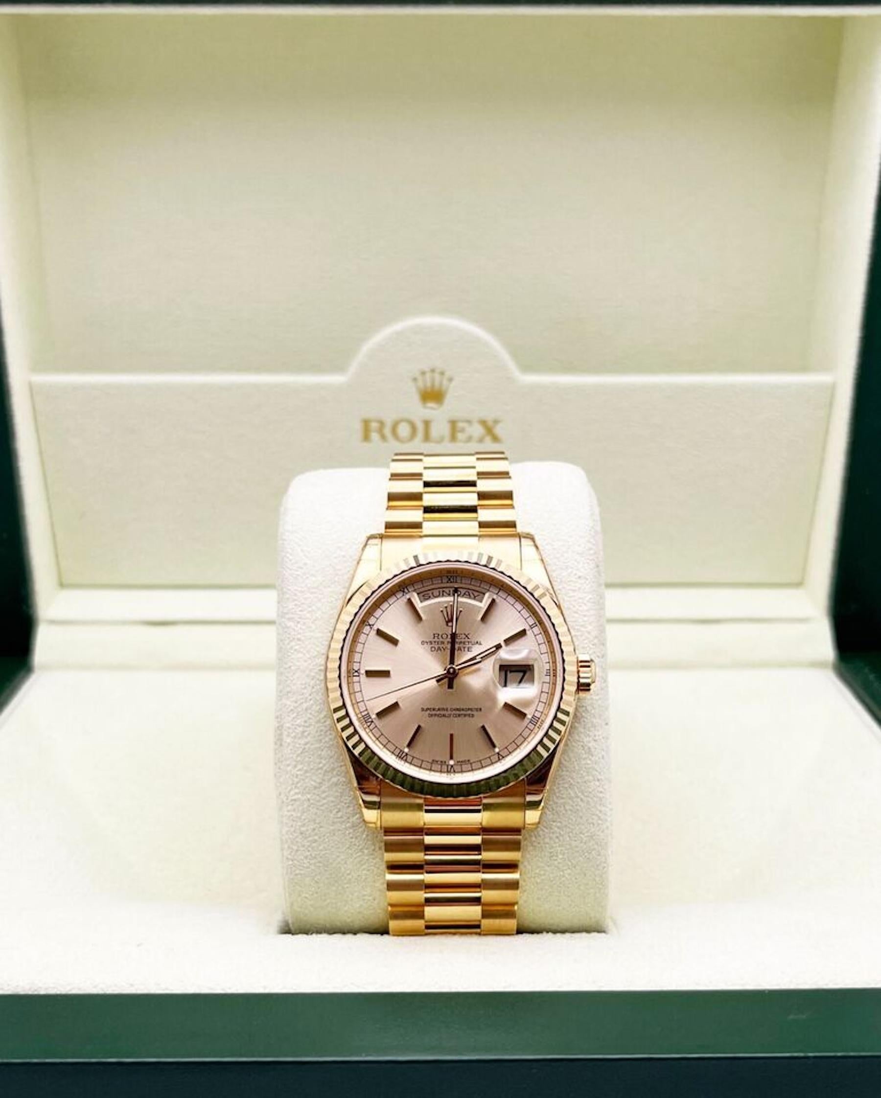 Rare Rolex President 118238 Champagne 18K Yellow Gold Box Paper With STICKERS For Sale 6