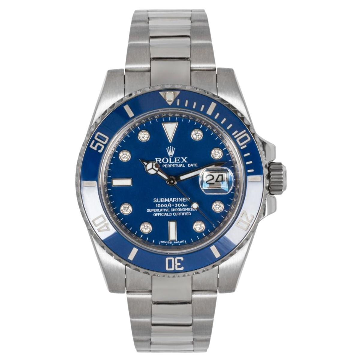 Rare Rolex Submariner Date Smurf Diamond Dial 116619LB Watch