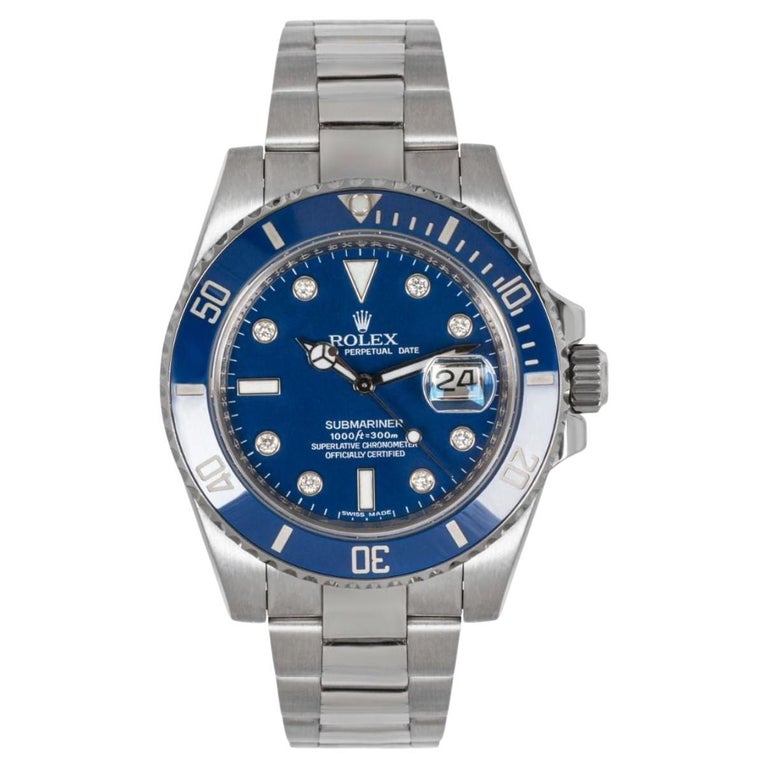 Rare Rolex Submariner Date Smurf Diamond Dial 116619LB Watch For Sale at  1stDibs
