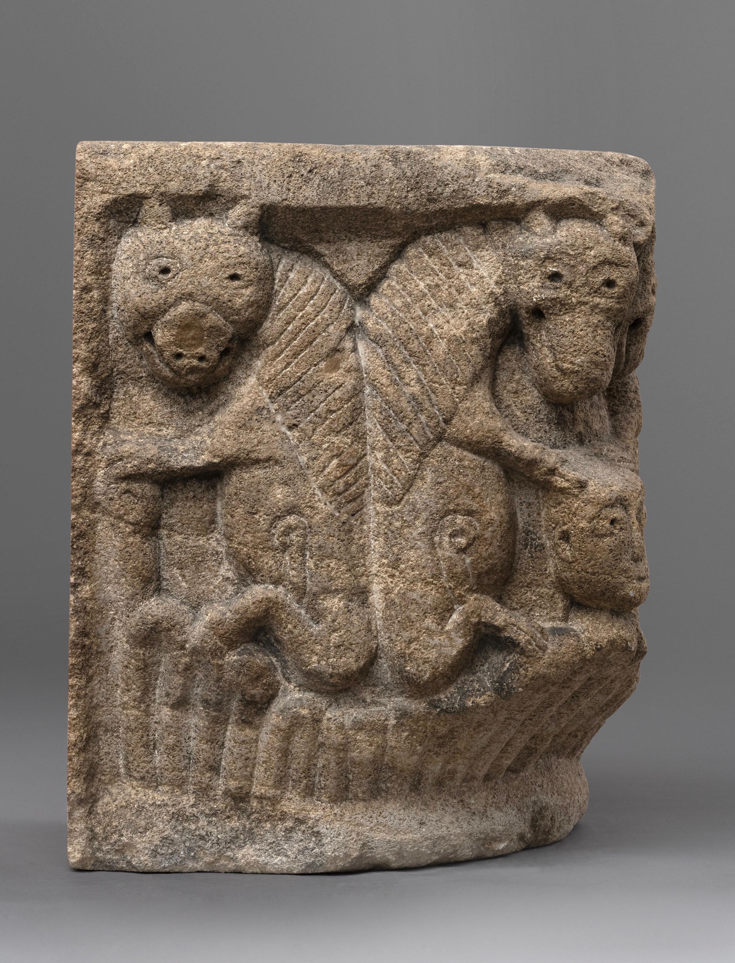 Medieval Rare Romanesque Capital Representing Daniel in the Lion’s Den, 12th Century For Sale