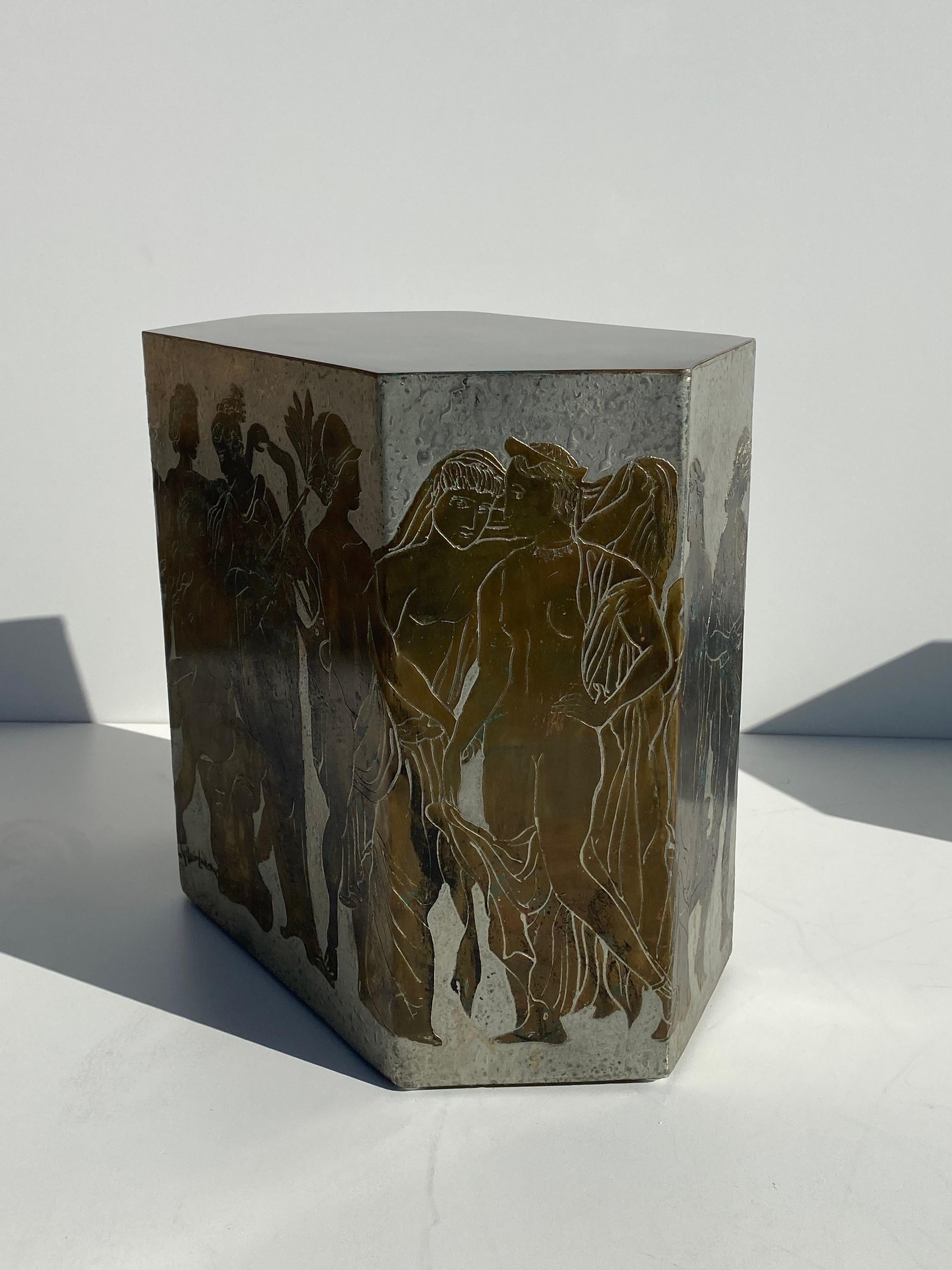 Etched Rare “Romanesque” Side Tables by LaVerne