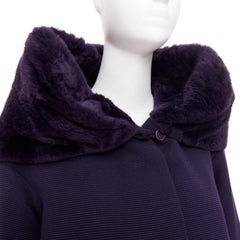 rare ROMEO GIGLI JOYCE pruple virgin wool plush fur collar swing coat IT38 XS