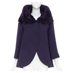 rare ROMEO GIGLI JOYCE pruple virgin wool plush fur collar swing coat IT38 XS