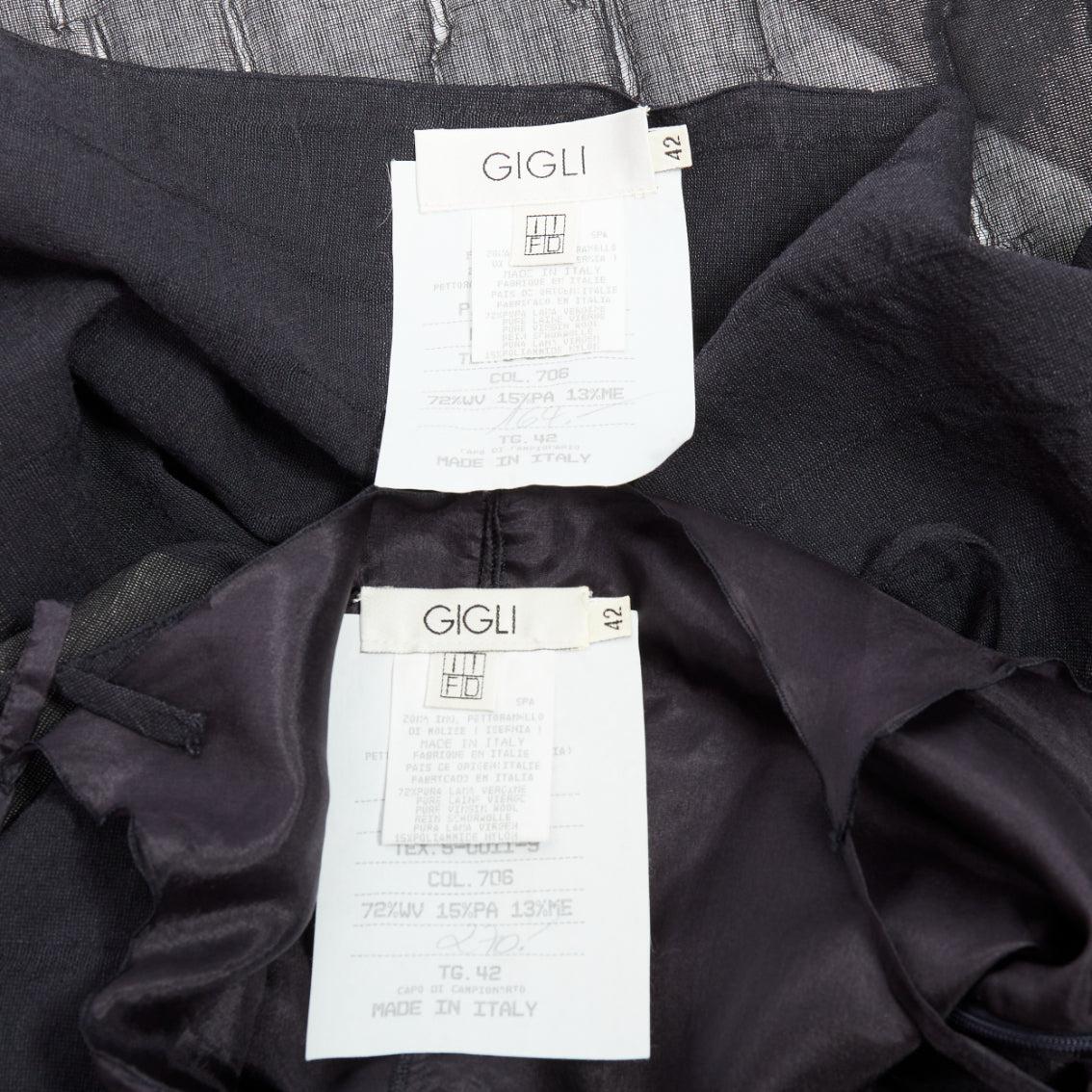 rare ROMEO GIGLI Vintage black wool blend crinkled dress sheer shawl IT42 M For Sale 5