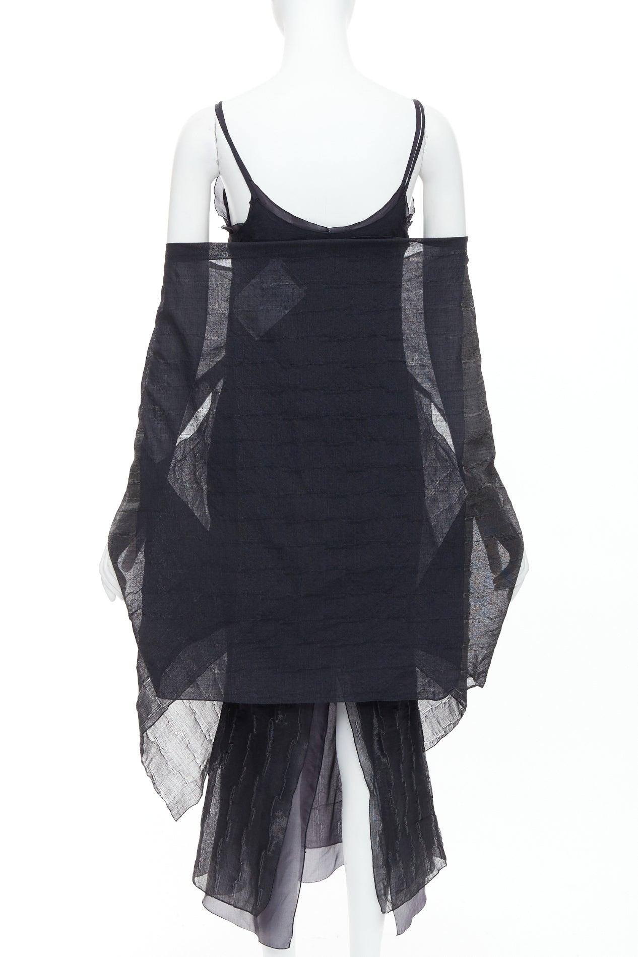 Women's rare ROMEO GIGLI Vintage black wool blend crinkled dress sheer shawl IT42 M For Sale