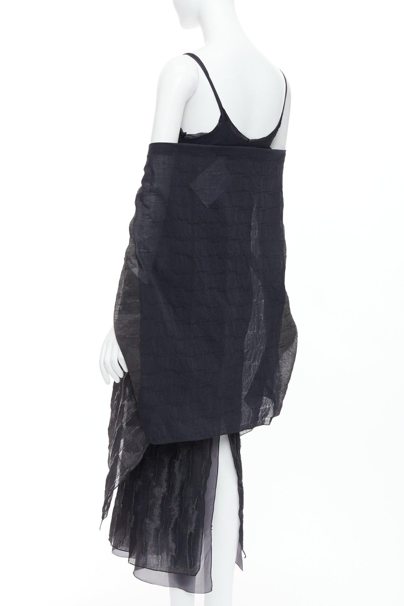 rare ROMEO GIGLI Vintage black wool blend crinkled dress sheer shawl IT42 M For Sale 2