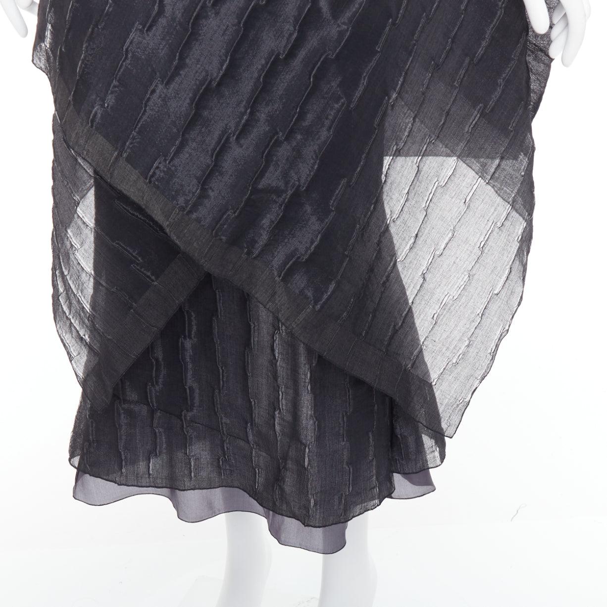 rare ROMEO GIGLI Vintage black wool blend crinkled dress sheer shawl IT42 M For Sale 4