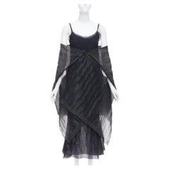 rare ROMEO GIGLI Vintage black wool blend crinkled dress sheer shawl IT42 M