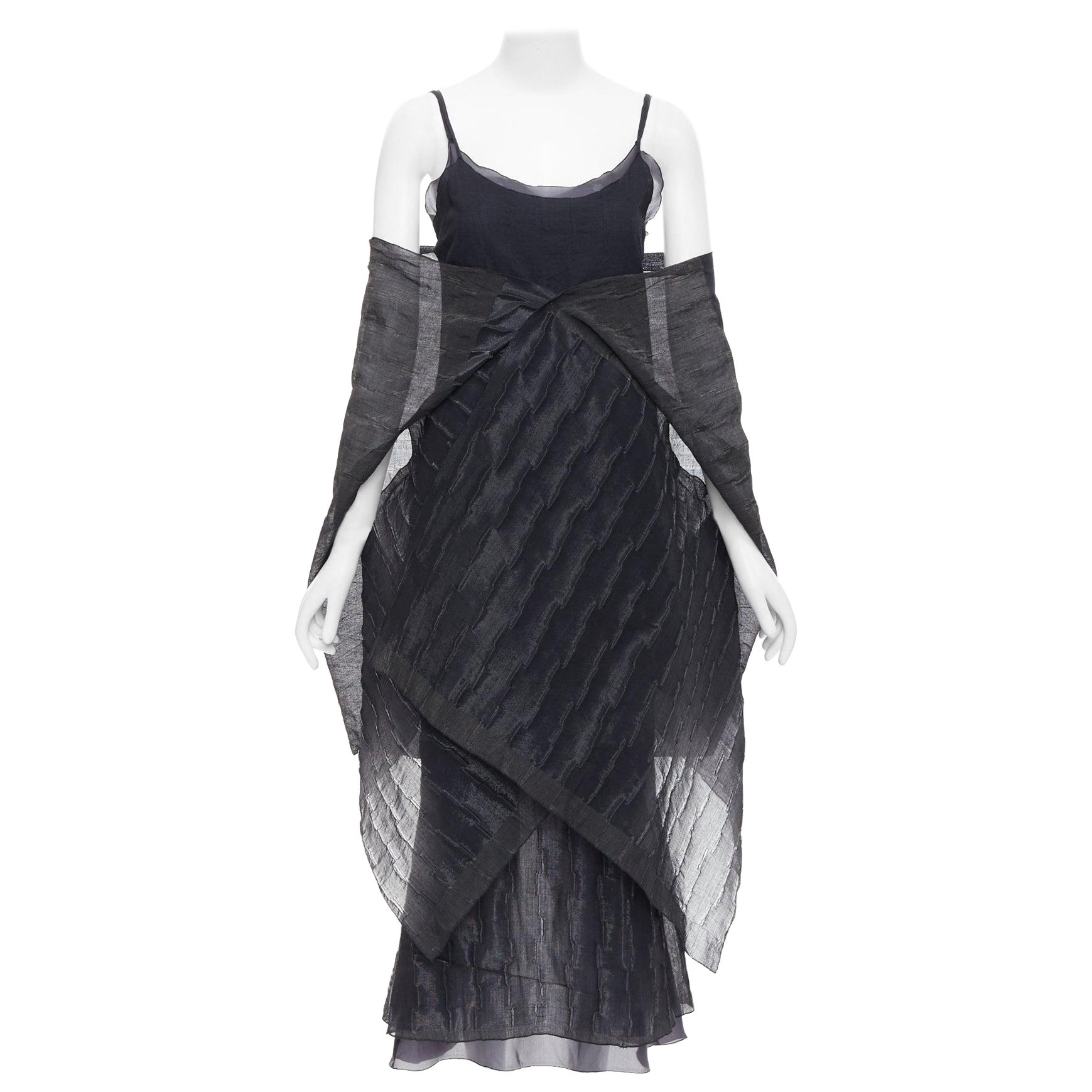 raro ROMEO GIGLI Vintage negro lana mezcla arrugada vestido chal IT42 M