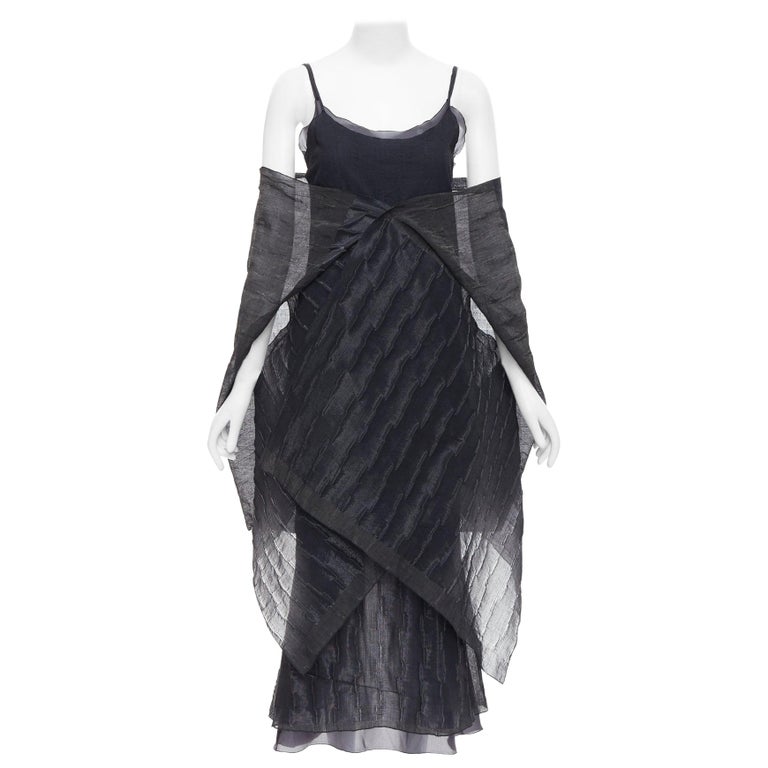 Rare Romeo Gigli Vintage Black Wool Blend Crinkled Dress Sheer Shawl It42 M Rare Romeo Gigli Vintage Black Wool Blend Crinkled Dress Sheer Shawl It42 M