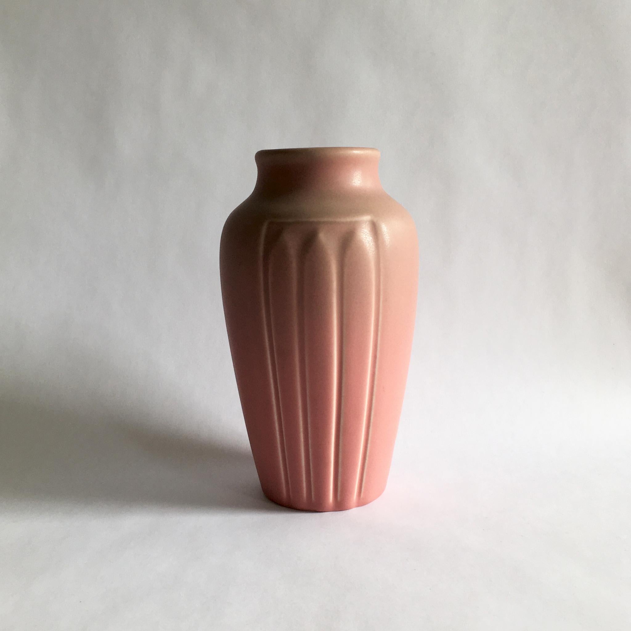 Arts and Crafts Rare Rookwood Rose Pink 1920's Arts & Crafts Buttress Vase in Shape 1823