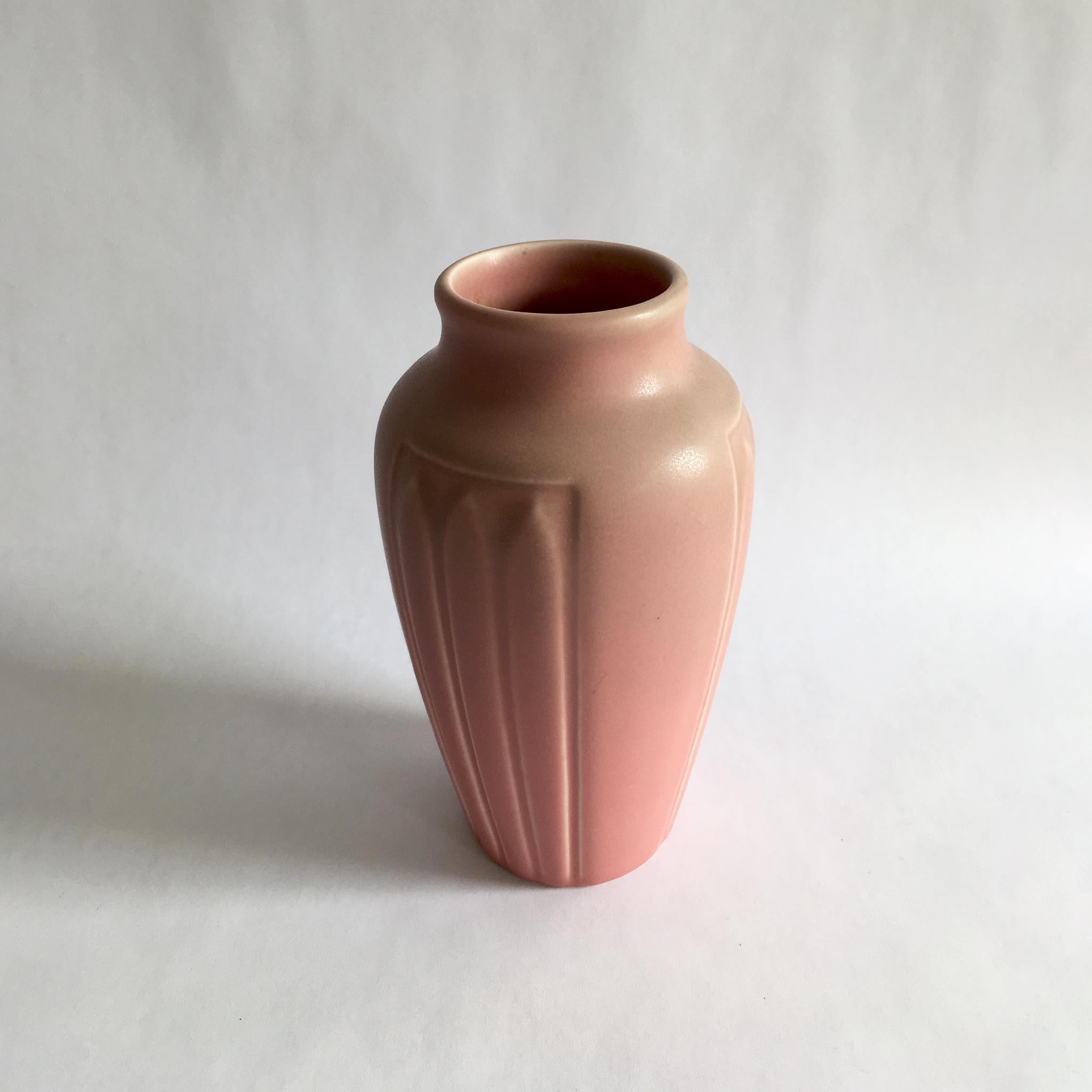 Glazed Rare Rookwood Rose Pink 1920's Arts & Crafts Buttress Vase in Shape 1823