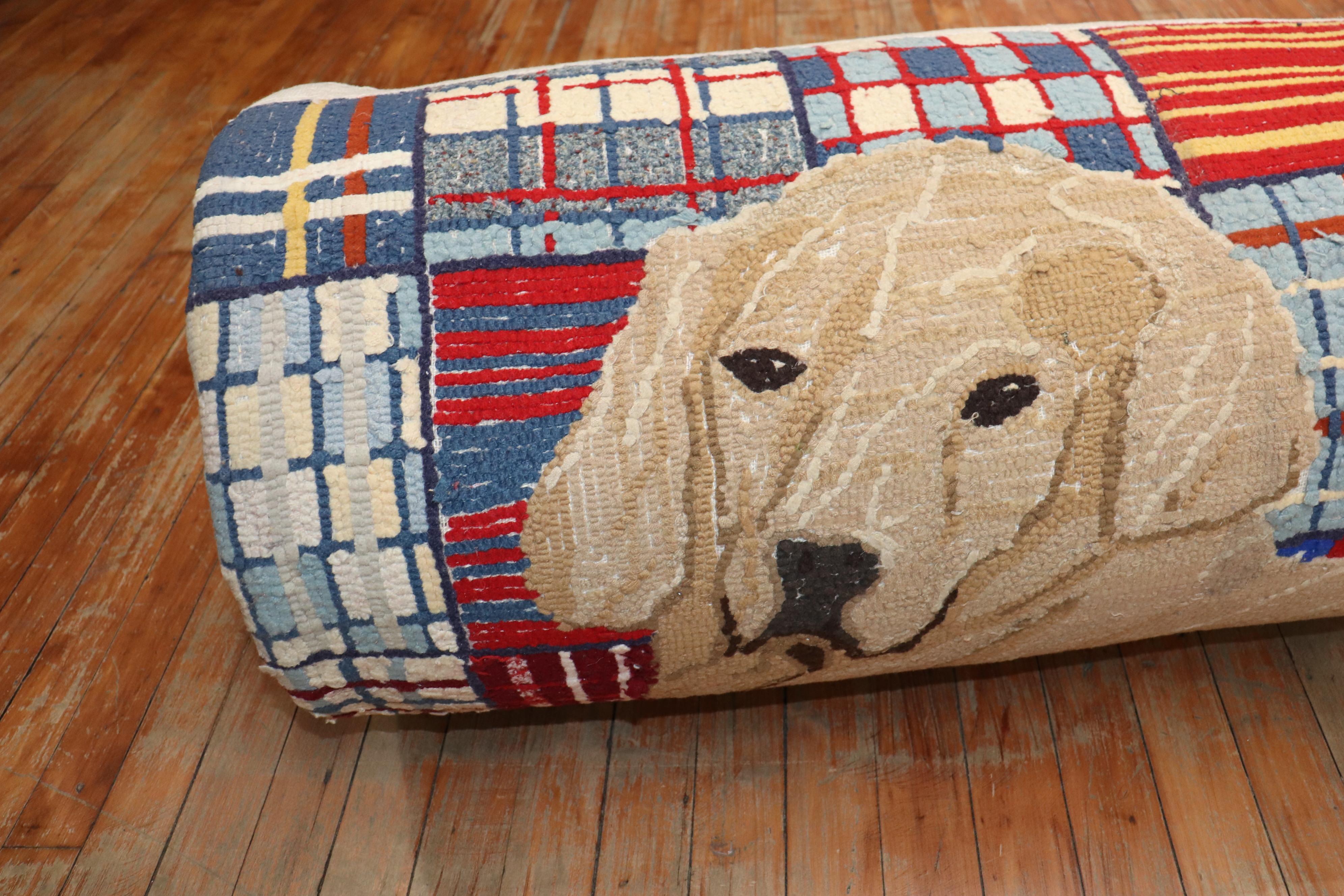 Rare Room Size Large Dog American Hooked Rug In Good Condition For Sale In New York, NY