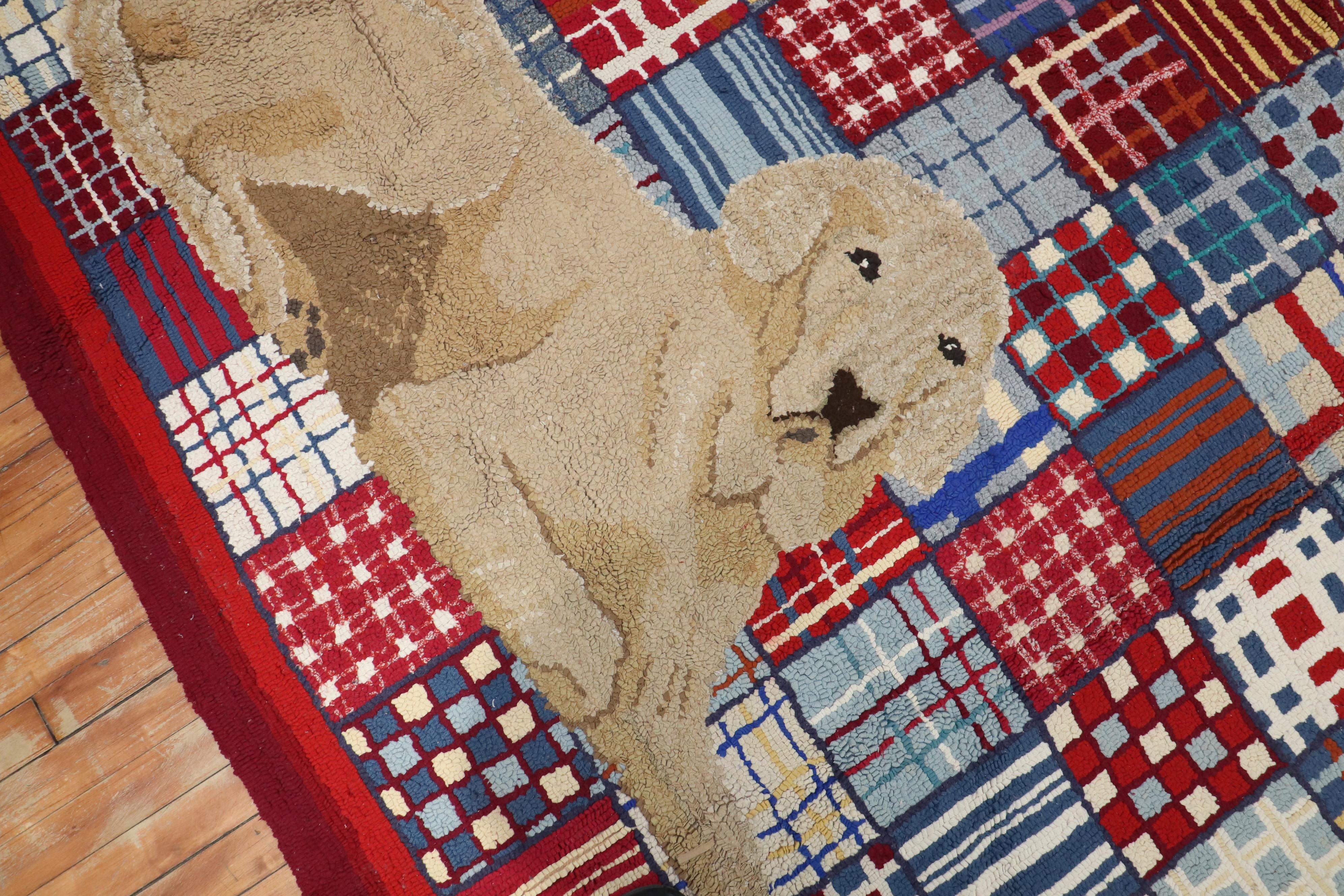 20th Century Rare Room Size Large Dog American Hooked Rug For Sale