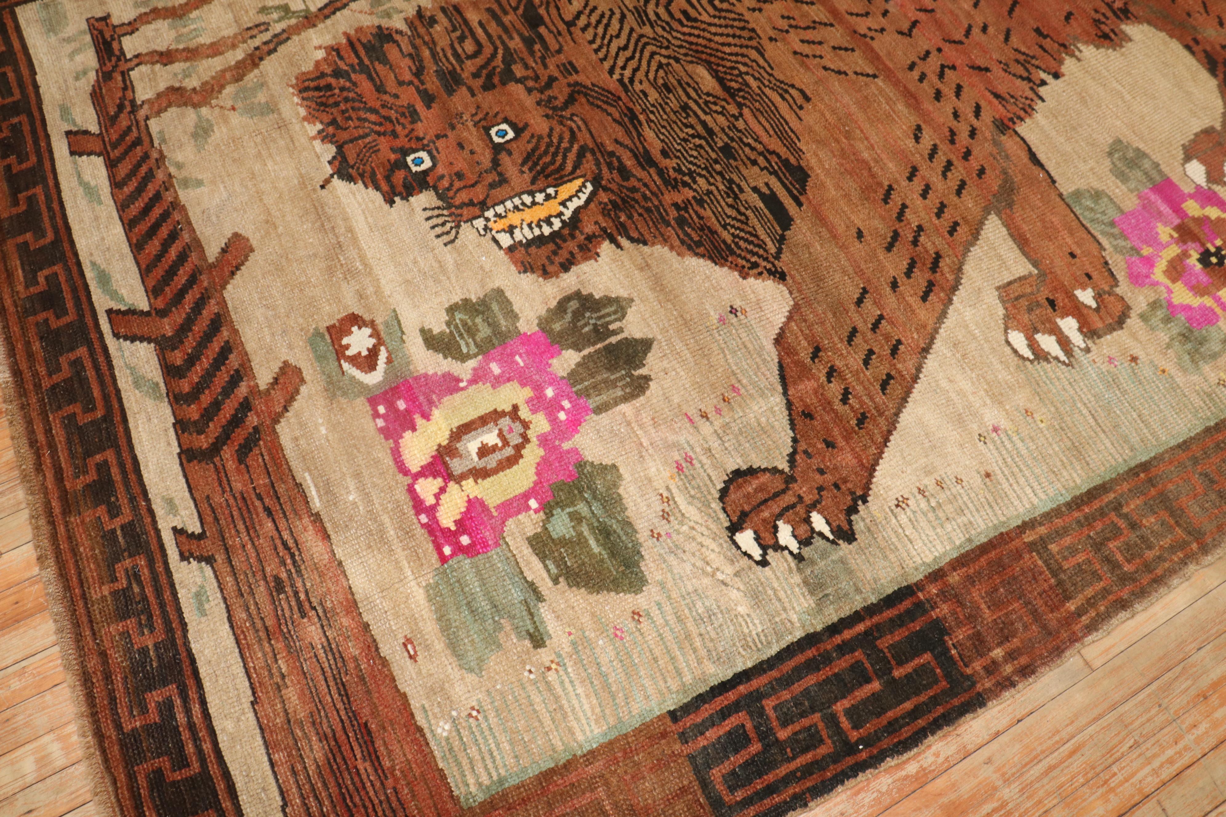 Wool Rare Room size Lion Turkish Rug Dated 1903 For Sale