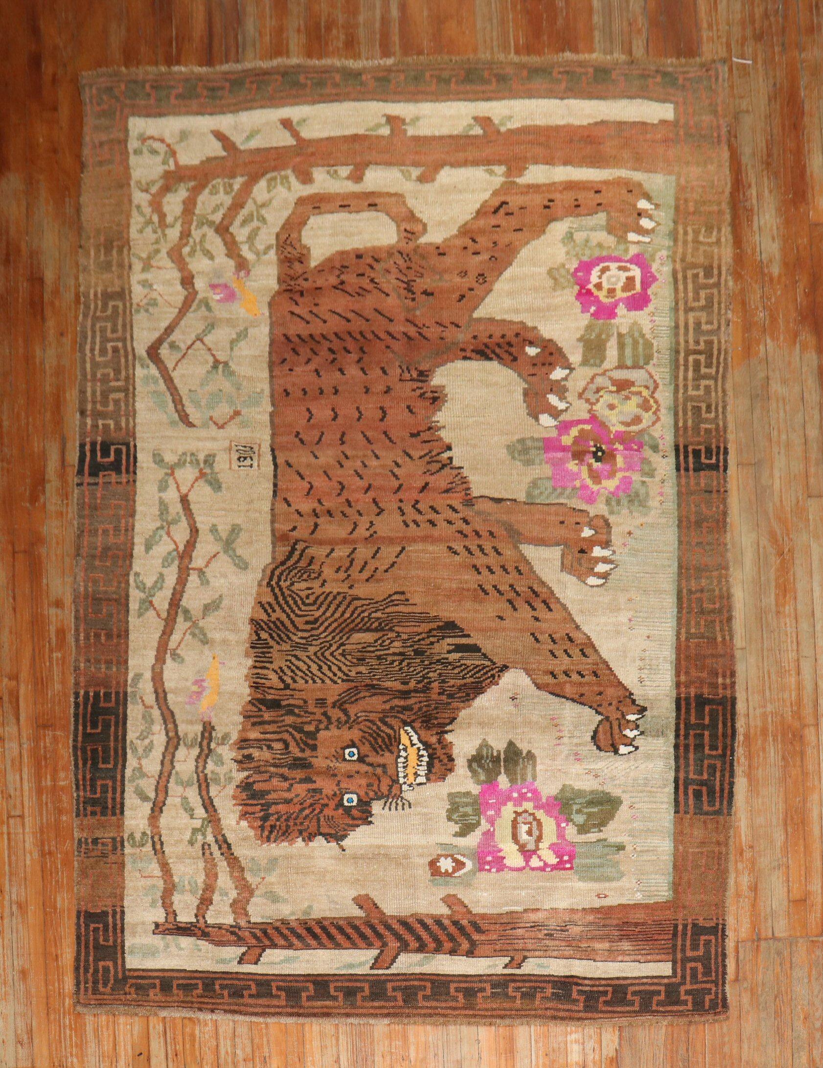Rare room size early 20th Century Turkish Rug wool Rug made in central Turkey depicting a Large Lion on a brown field dated 1903.  This rug was hanging on the wall of a lobby of a prominent Hotel in Istanbul for the past half century or