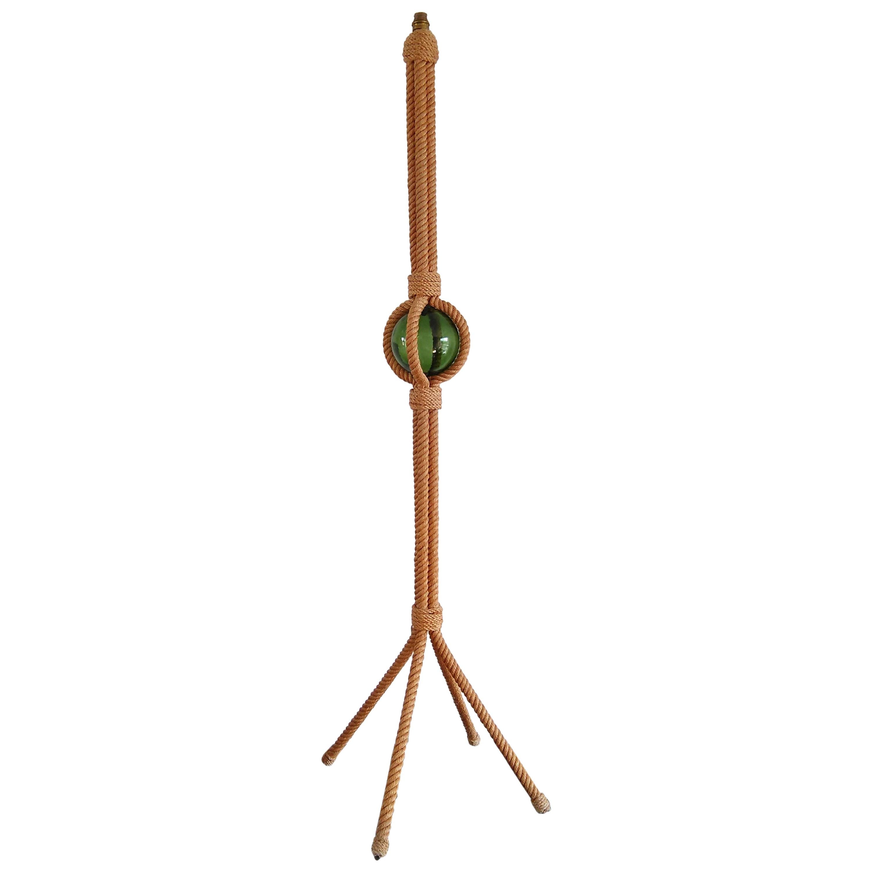 Rare Rope and Glass Tripod Floor Lamp by Audoux Minet, France, 1960s