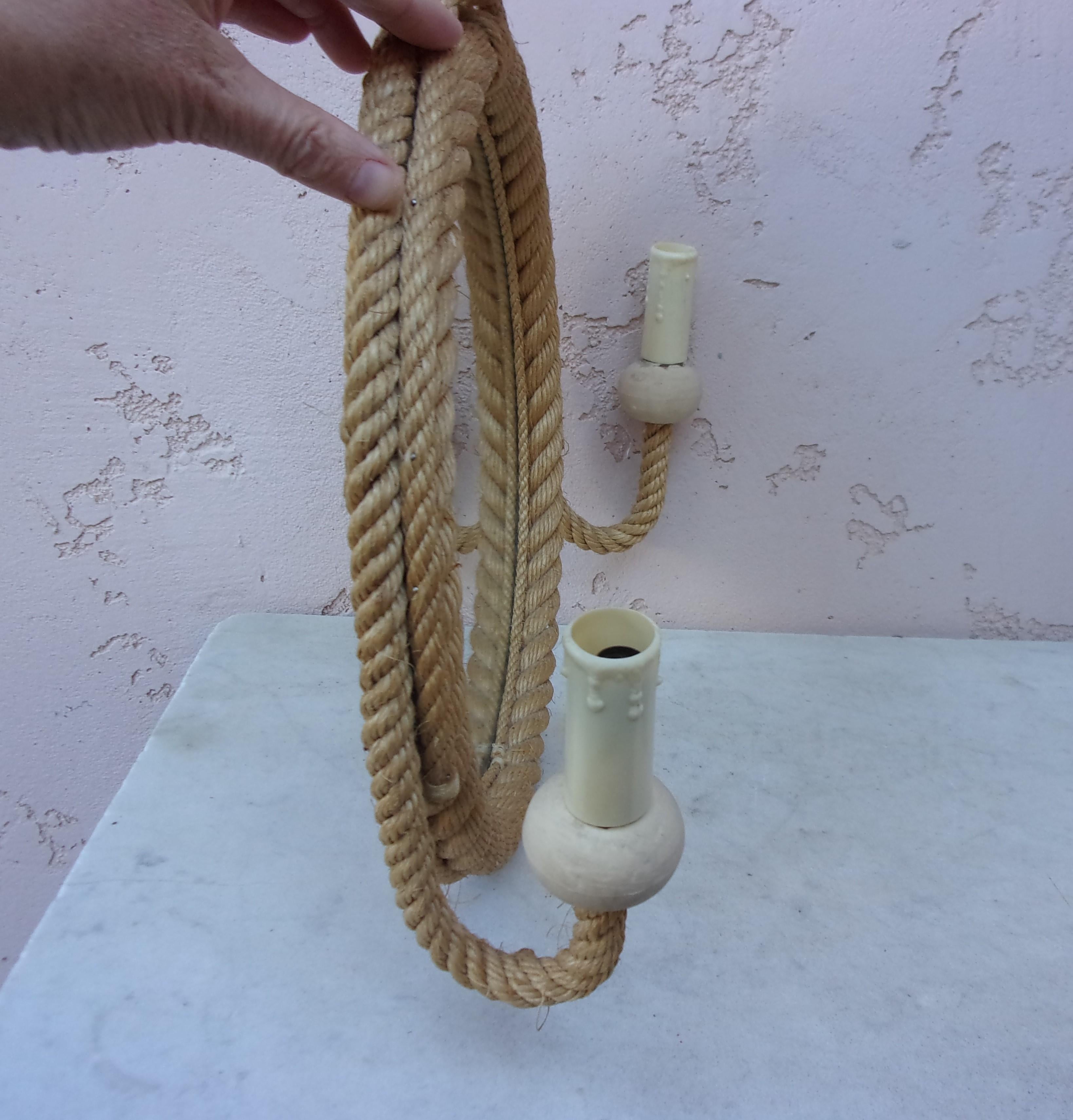Mid-Century Rare Rope Mirror Sconce Adrien Audoux & Frida Minet In Good Condition For Sale In Austin, TX