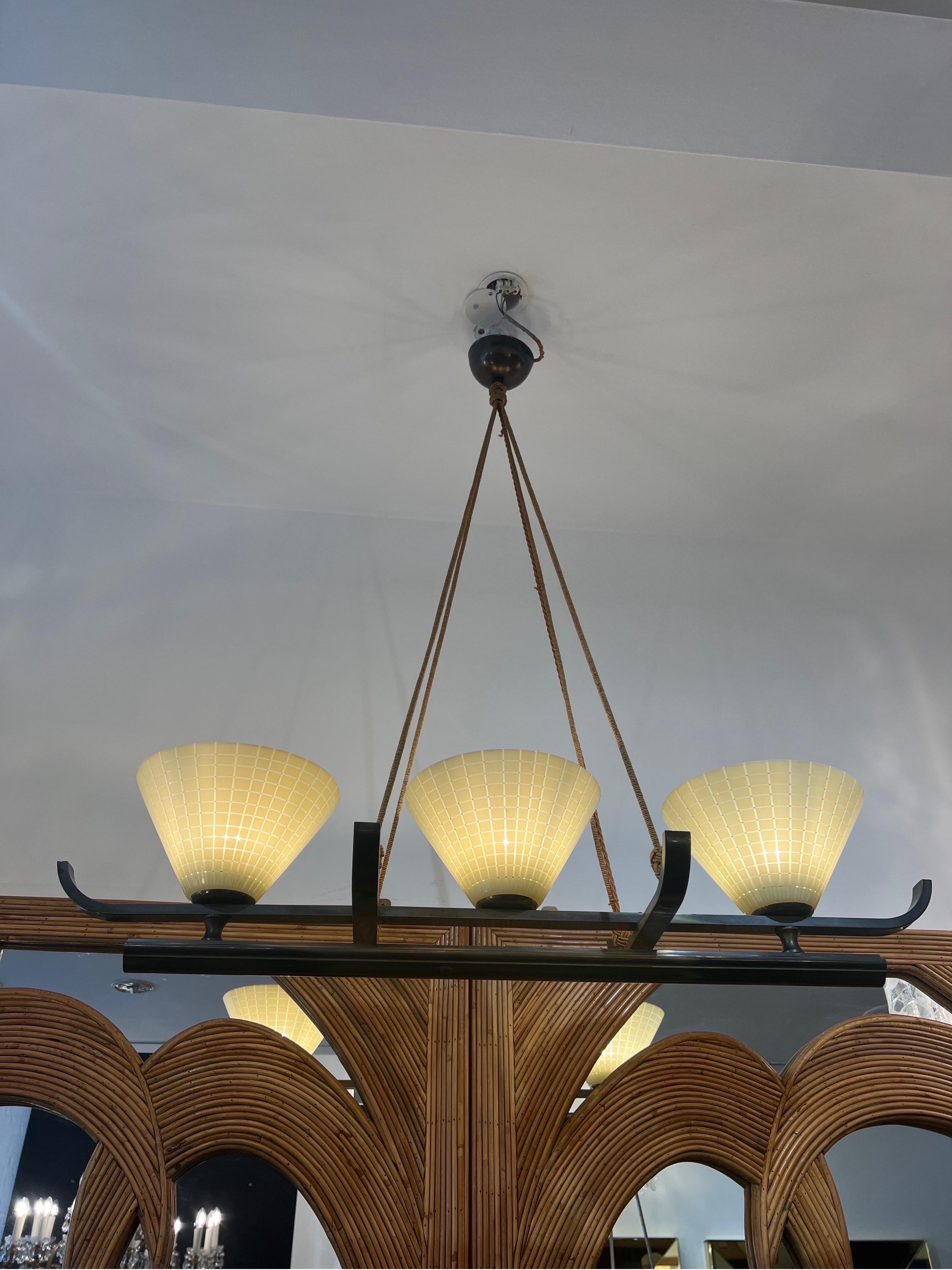Mid-20th Century Rare rope suspended horizontal chandelier  For Sale