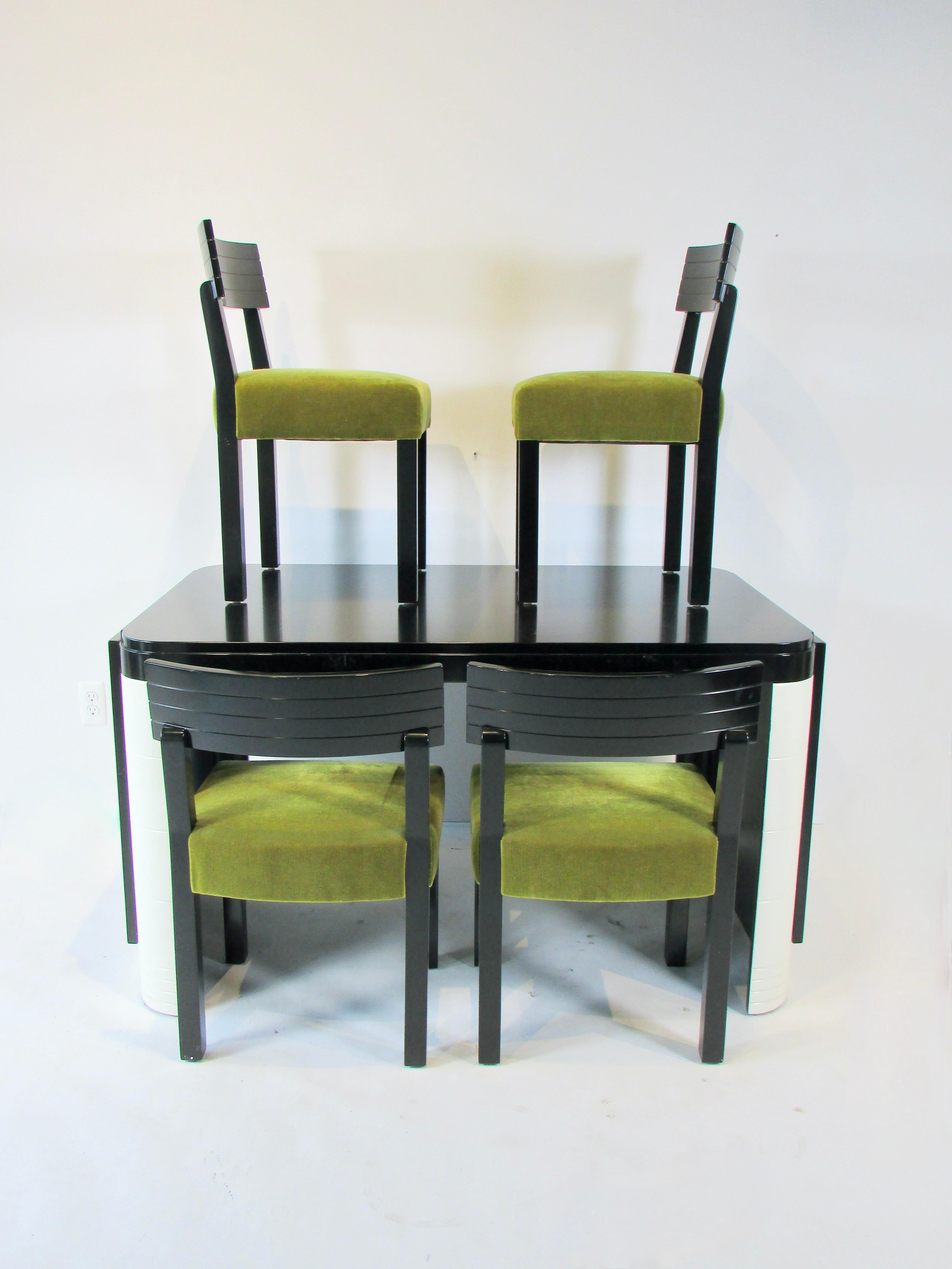 Lacquered Rare Rorimer Brooks Matte Black Art Deco Dining table with six chairs For Sale