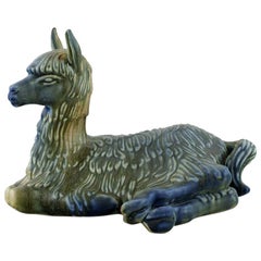 Rare Rörstrand Stoneware Figure by Gunnar Nylund, Lying Lama