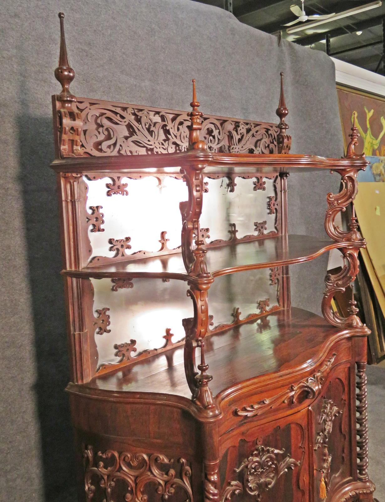 High Victorian Rare Rosewood American Victorian Etagere Attributed to Alexander Roux C1860s For Sale