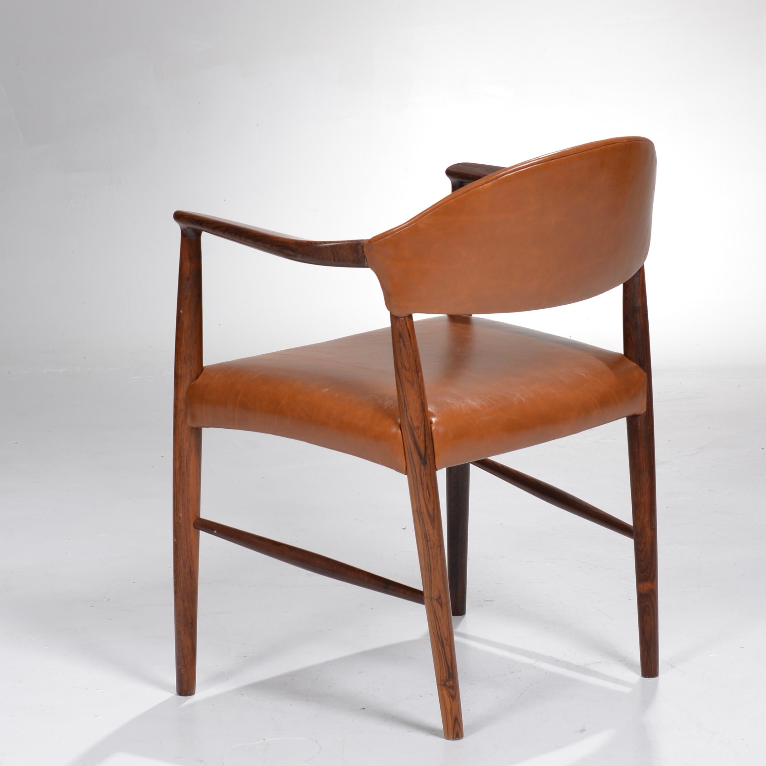 Leather Rare Rosewood Armchairs by Enjer Larsen and Aksel Bender Madsen For Sale
