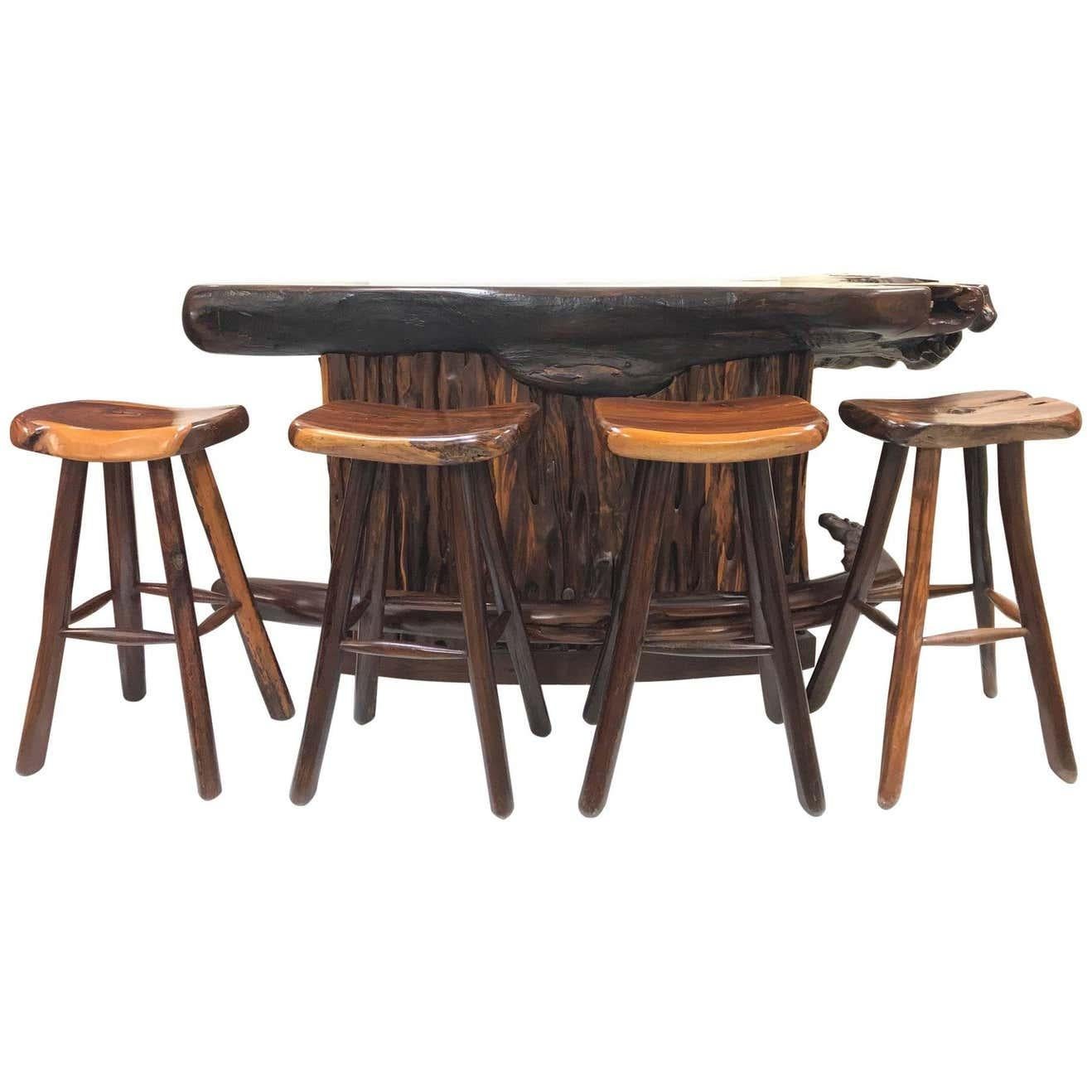 Rare Rosewood Bar and Stools For Sale