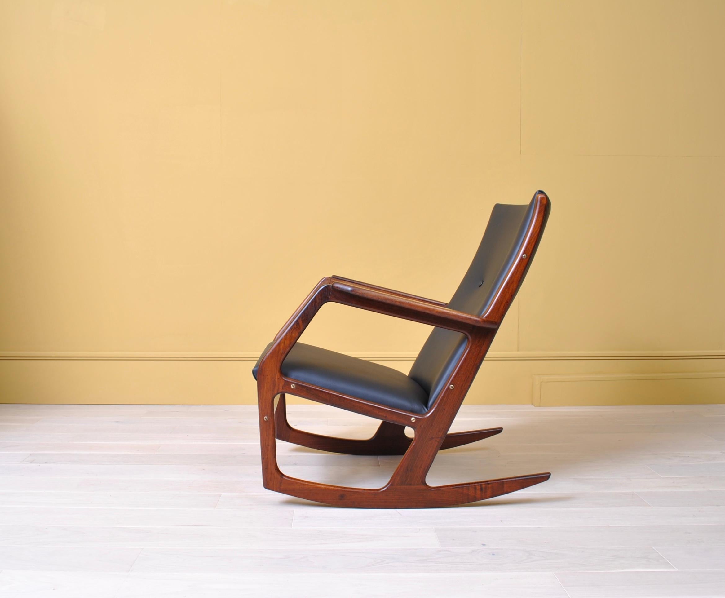 Leather Rosewood Rocking Chair by Søren Georg Jensen