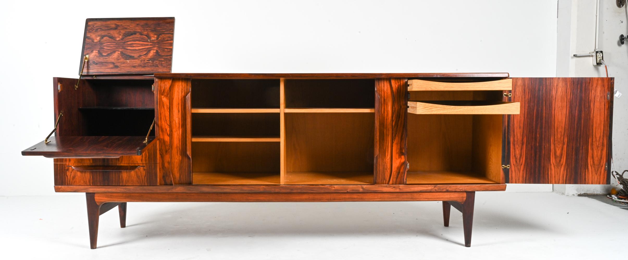 Wood Rare Rosewood Sideboard With Bar by Johannes Andersen; Denmark, c. 1960's For Sale