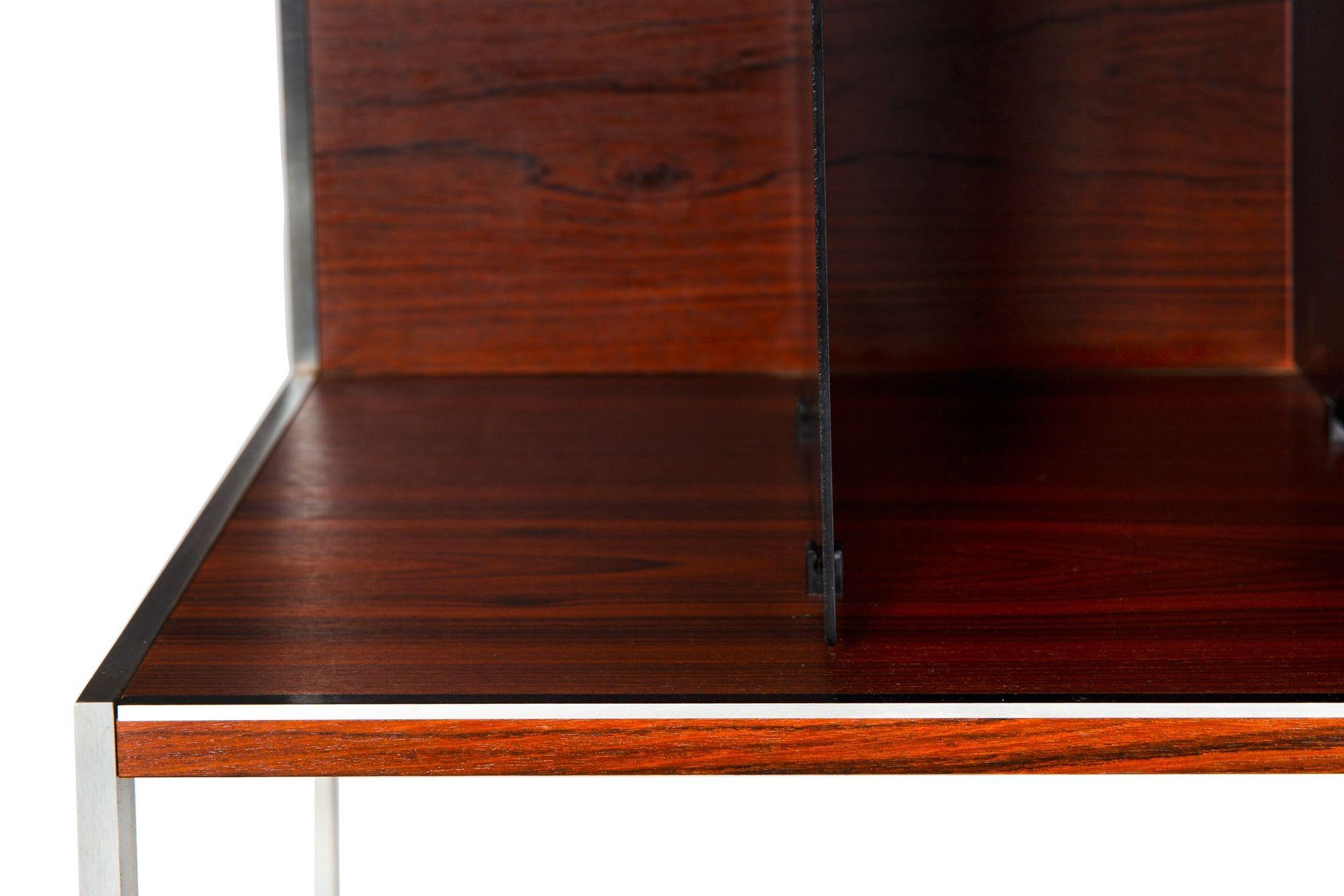 Rare Rosewood & Steel Media Shelf Console Table by Bang & Olufsen For Sale 4