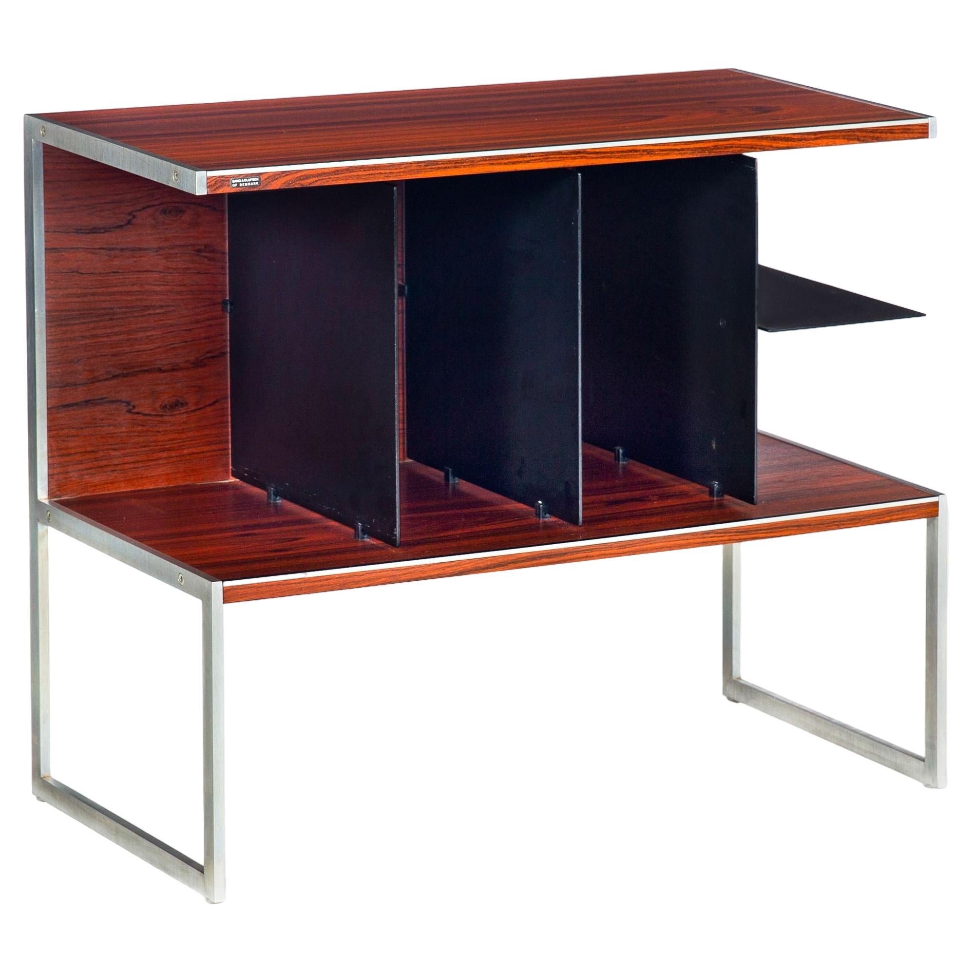 Rare Rosewood & Steel Media Shelf Console Table by Bang & Olufsen For Sale