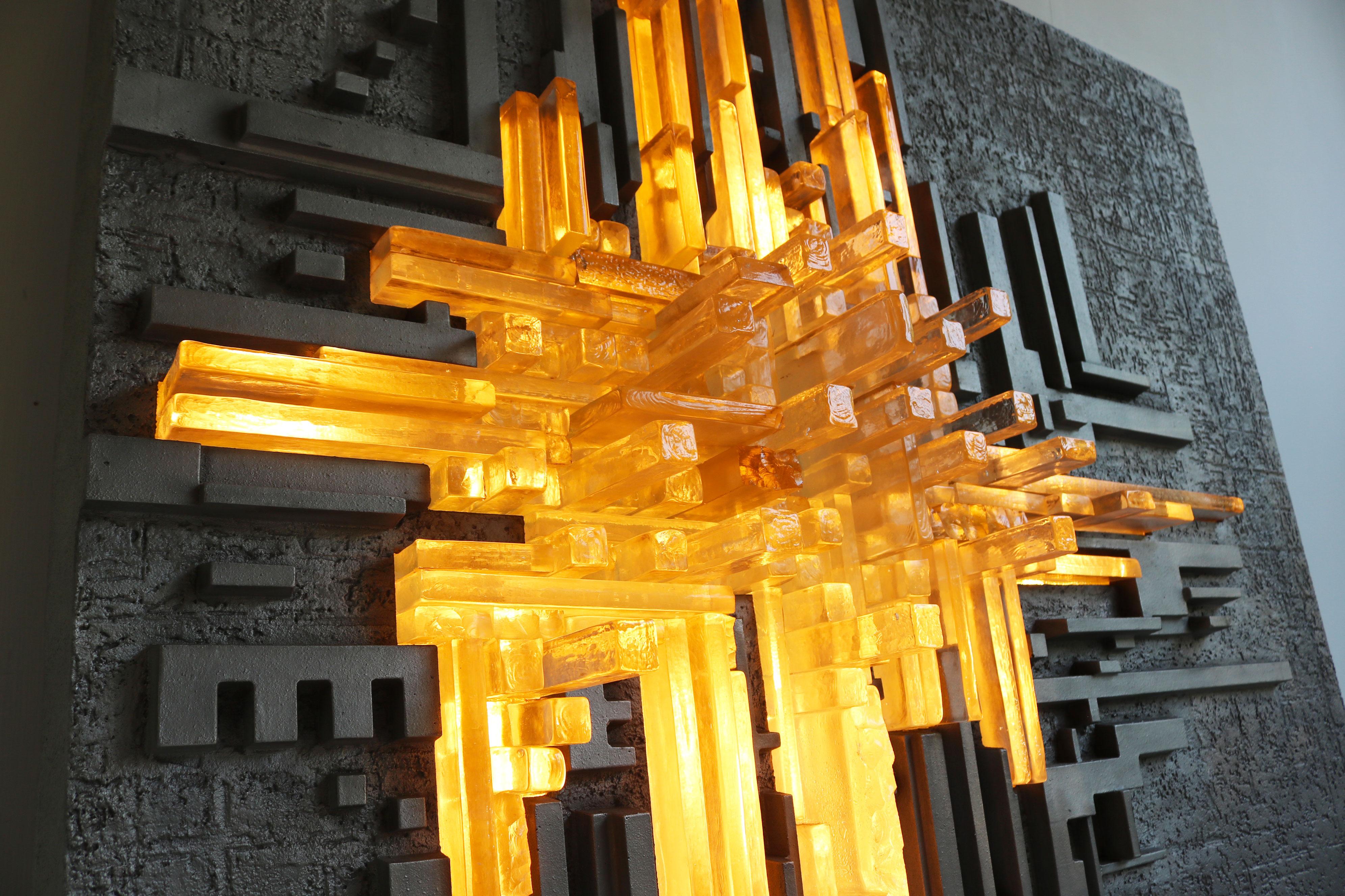Rara lampada da parete in vetro di Murano con scultura 