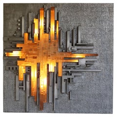 Rara lampada da parete in vetro di Murano con scultura "Rottura Spaziale" di Akikaze per Poliarte