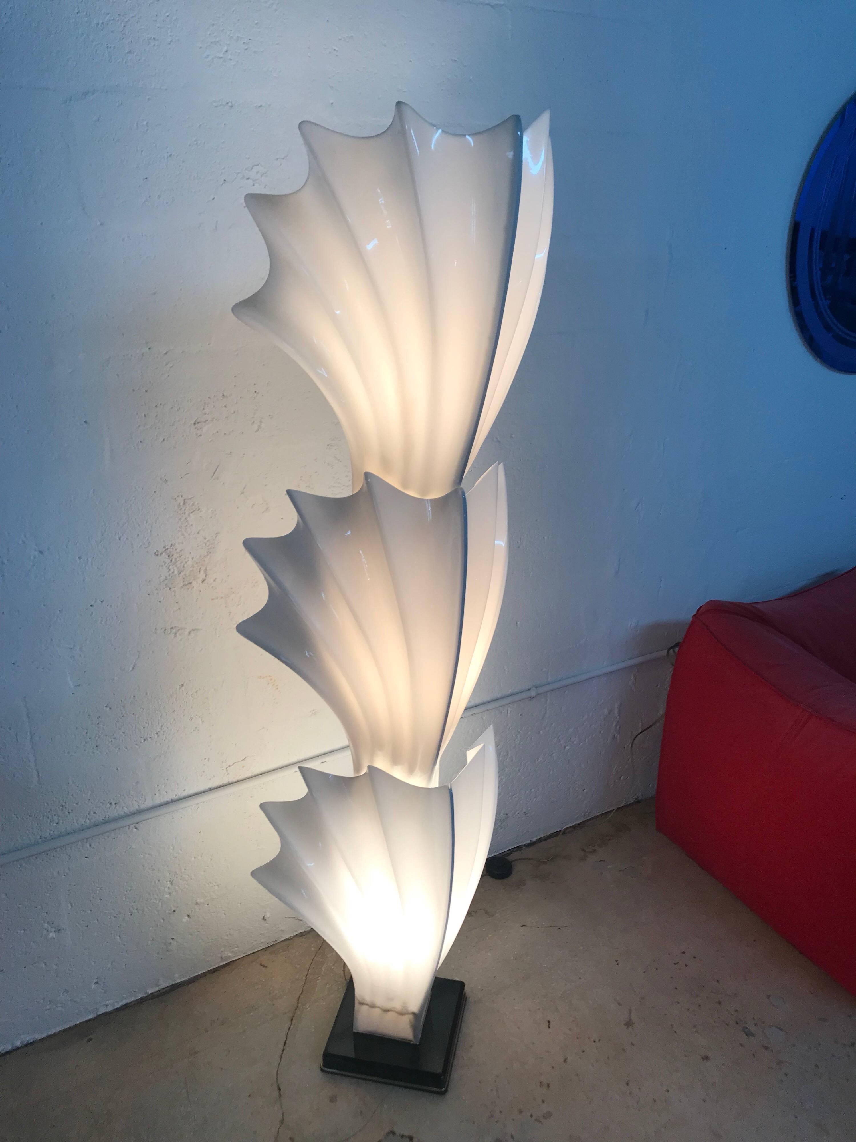 Mid-Century Modern Rare Post Modern Lucite Shell Motif Floor Lamp By Rougier, Canada, circa 1980s.
