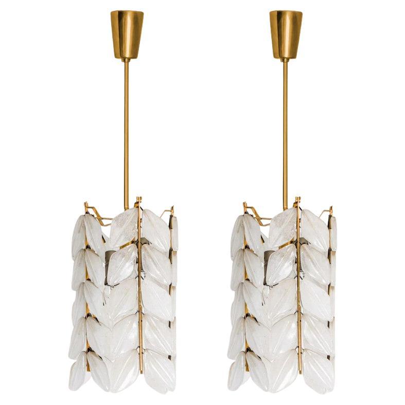 Rare pendentif rond 1 des 2 feuilles en verre dépoli Kalmar, 1960 en vente