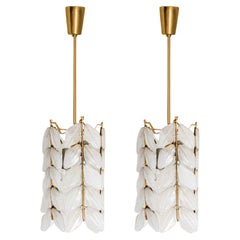 Rare Round 1 of the 2 Frosted Glass Leafs Pendant Kalmar, 1960