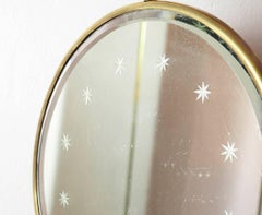 Fontana Arte Midcentury Wall Round Brass Mirror with Engraved Stars, Italy 1950s