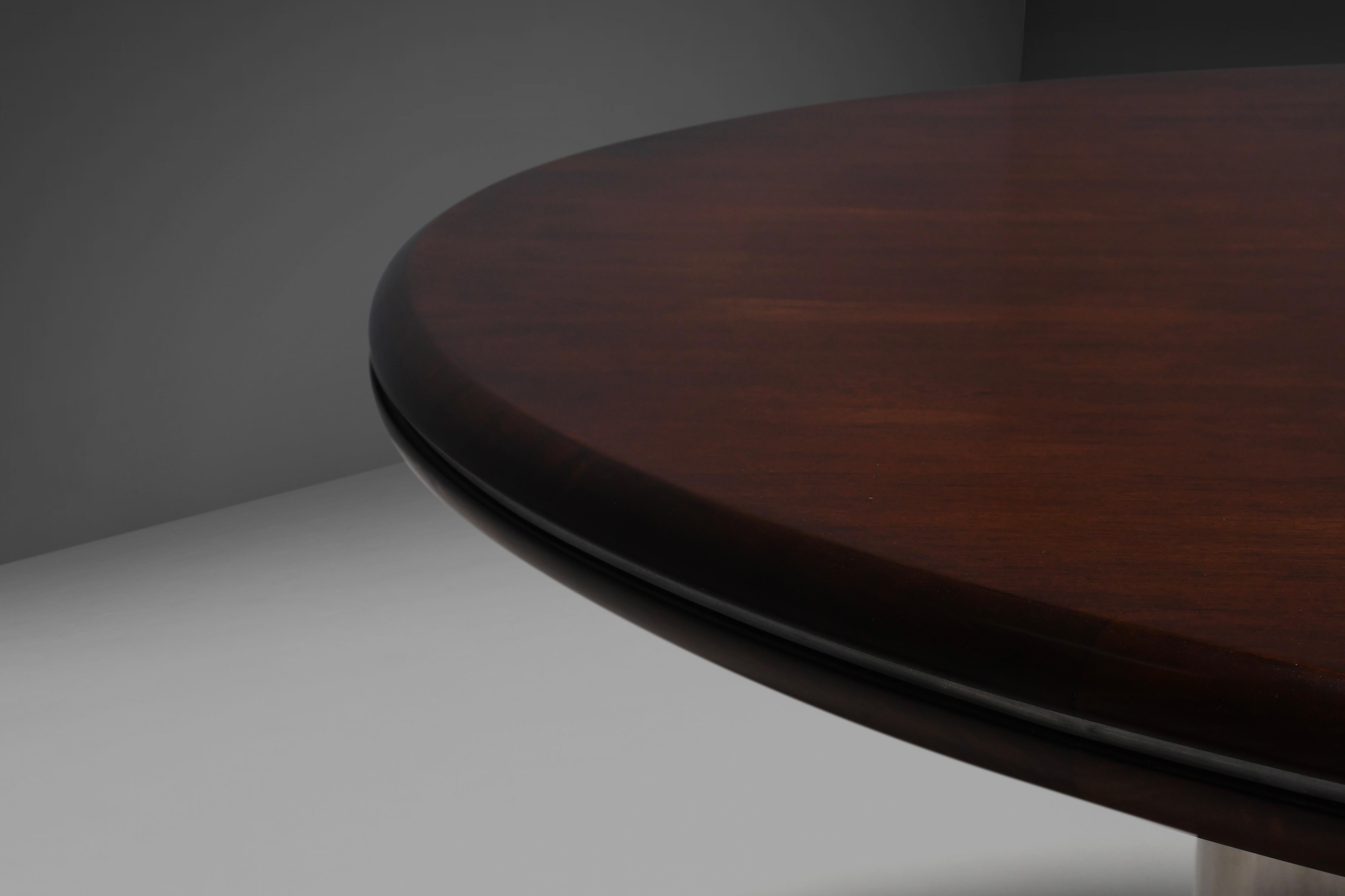 Rare Round Dining Table by Hans Von Klier for Skipper, Stainless Steel and Wood. 2