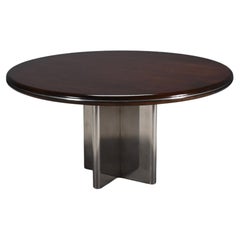 Rare Round Dining Table by Hans Von Klier for Skipper, Stainless Steel and Wood.