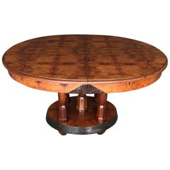 Rare Round French Art Deco Burl Walnut and Teak Dining Table, 1930s