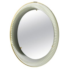 Raro specchio rotondo illuminato di metà secolo di Hillebrand in metallo del 1966