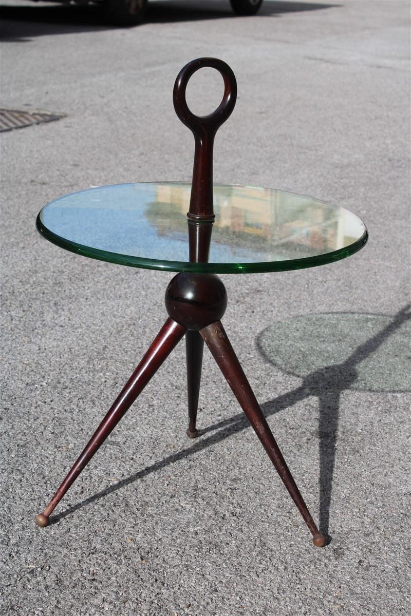 Rare Round Mid-Century Italian Table Coffe Wood Glass Often Green Cesare Lacca For Sale 8